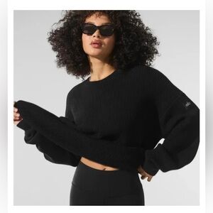 ALO Yoga Women's Black Domain Rib Knit Crew Sweater